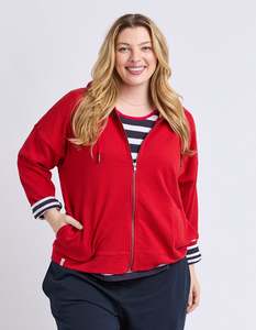 Sweats Hoodies: Beachy Long Sleeve Zip Hoodie - Cranberry