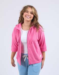 Sweats Hoodies: Beachy 3/4 Sleeve Zip Hoodie - Aurora Pink