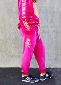 Hammill Co: Velour Track Pants - Pink