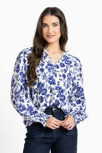 Shirts: Movement Blouse - Blue Floral