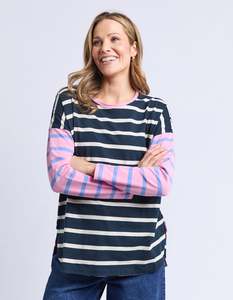 Marta Stripe Long Sleeve Tee - Pink/White/Navy Stripe