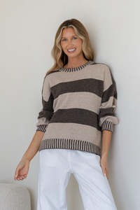 Grace Co: Maci Stripe Knit - Chocolate/Mocha
