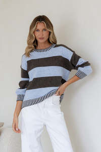 Maci Stripe Knit - Chocolate/Powder Blue