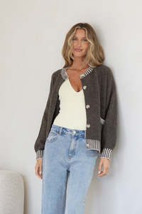 Grace Co: Maci Knit Cardigan - Chocolate