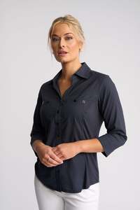 Shirts: Isla Shirt With Side Ribbing - Ink