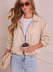 Grace Co: Yuzu Suede Bomber - Cream