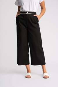 Pants: Atlanta Wide Leg Ankle Grazer - Black Denim