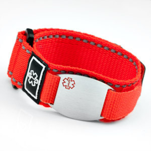 Products: Medical Alert Velcro Sport Strap Band Bracelet with Engraveable Plaque (Various Colours)