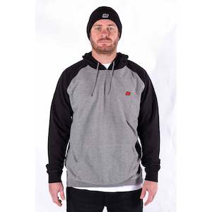 Mens Hoodies And Crew Neck Sweatshirts: Hoodie  - Essential Range - Grey Black Raglan Sleeve- Smaller Fit