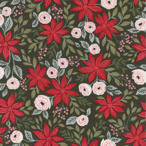 Christmas Fabrics: Lella Boutique Berry and Pine Poinsettia - Wintergreen