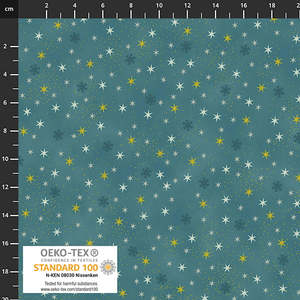 Christmas Fabrics: Stof Christmas Stars Blue Gold