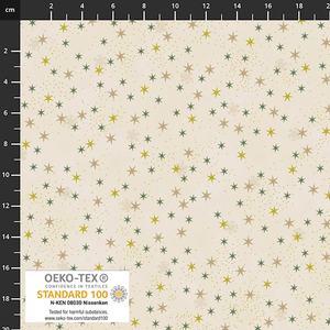 Stof Christmas Stars Cream Gold Green