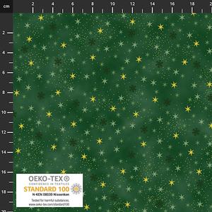 Stof Christmas Stars Green Gold