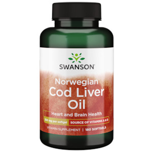 Wellbeing Supplements: Swanson Norwegian Cod Liver 350mg Oil 180  Softgels
