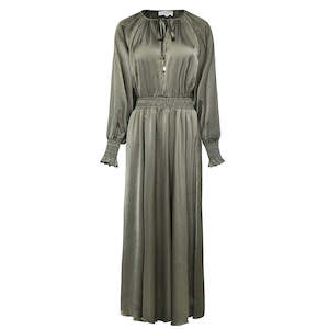 Ariane Khaki Satin Midi Dress