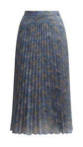 Harley Blue Chain Print Pleated Midi Skirt