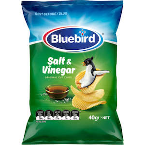 Pantry: BLUEBIRD Potato Chips Salt & Vinegar 24 x 40g (WST $83.14 Excludes Salelologa Branch)