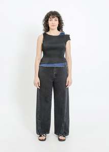 ANGEL PLEAT TOP / BLACK-TEAL