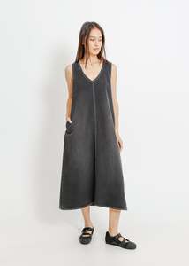 Winter Dresses: ELENA DENIM PINAFORE / WASHED BLACK