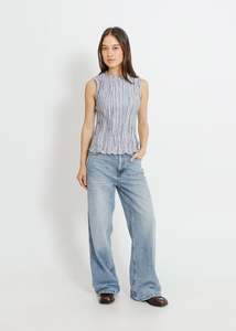 Tops Tops By Colour Black Tops: CLOVER PLEAT TOP / SILVER