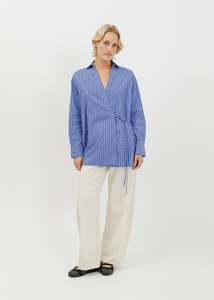 Shirts: Selda Wrap Shirt / Blue-White