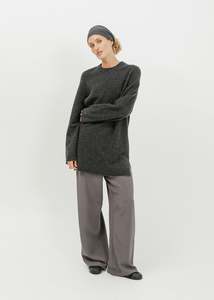 Knit Tops: Abie Long Line Knit Sweat / Charcoal