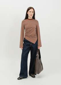 Amelia Twist Top / Brown-White-Navy