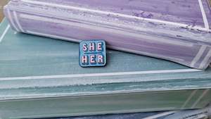 Alphabet Merch: Pin: She/Her Blue