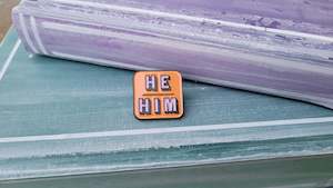 Pin: He/Him Orange