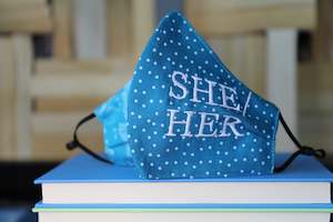 Pronoun Mask: She/Her Blue Roses