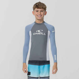 Water Essentials: O'Neill Boy's Basic Long Sleeve Rash Vest - Faded Denim