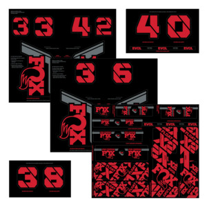 Fox: Fox Decal 2021 AM Custom, Fork & Shock Kit, Red (excl. 36)