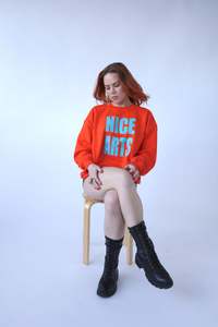 Nice Arts: NICE ARTS unisex crewneck Made to Order - Turquoise vinyl on Orange
