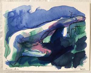 Blue Nudes: 'Celestial Body #3' - acrylic + pencil on paper (2022)