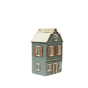 Alsace Tea Light House with Shutters - Blue