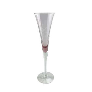Gifts For Her: Floral Etched Champagne Glass - Pink