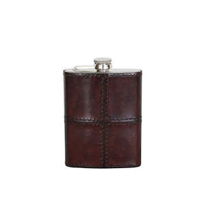 Gifts For Him: Leather Hip Flask in Dark Brown with Nickle Details