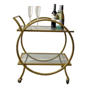Trays Trolleys: Antique Gold 2 Tier Trolley w/ Glass