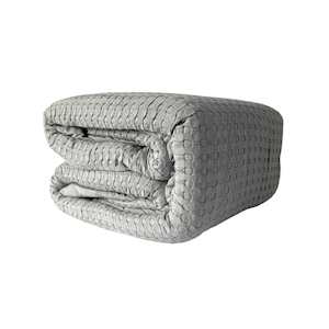 Blankets Throws: Bamboo Blend  Waffle Blanket with Sherpa Grey - Queen
