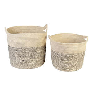 Jute Natural/White Round Basket - Small