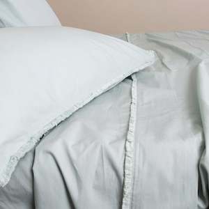 Sheets Sheet Sets: Stonewashed Sage Fringed Cotton Sheet Set - King Single