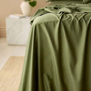 Bed Bath: Bamboo Cotton Flat Sheet: Olive - Queen/King
