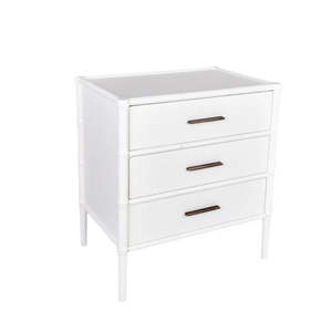 Furniture: Bamboo Detail 3 Drawers Bedside Table - White