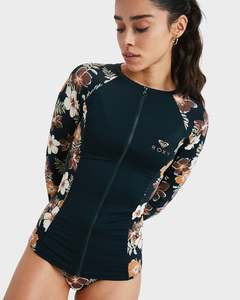 Womens Sale Rash Vests: Womens Full Zipped Mix Long Sleeve Rash Vest