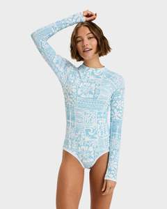 Womens Sale Rash Vests: Womens Flowers Wave Long Sleeve Onesie Rash Vest