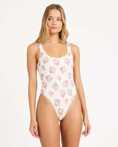 Womens New Swimwear: Womens Sandy Shells Square Tanker One Piece Swimsuit