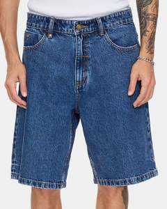 Mens Sale Shorts: Mens Mid Slacker Relaxed Long Denim Shorts