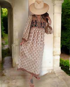 Sundance Revival Dress - cream with tangerine and caramel paisley