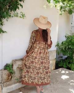 Vintage Sari Collection: Sundance Revival Dress - cream with orange blue and brown paisley