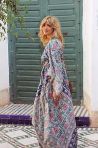 Bed of Roses Kaftan - Blue with Green